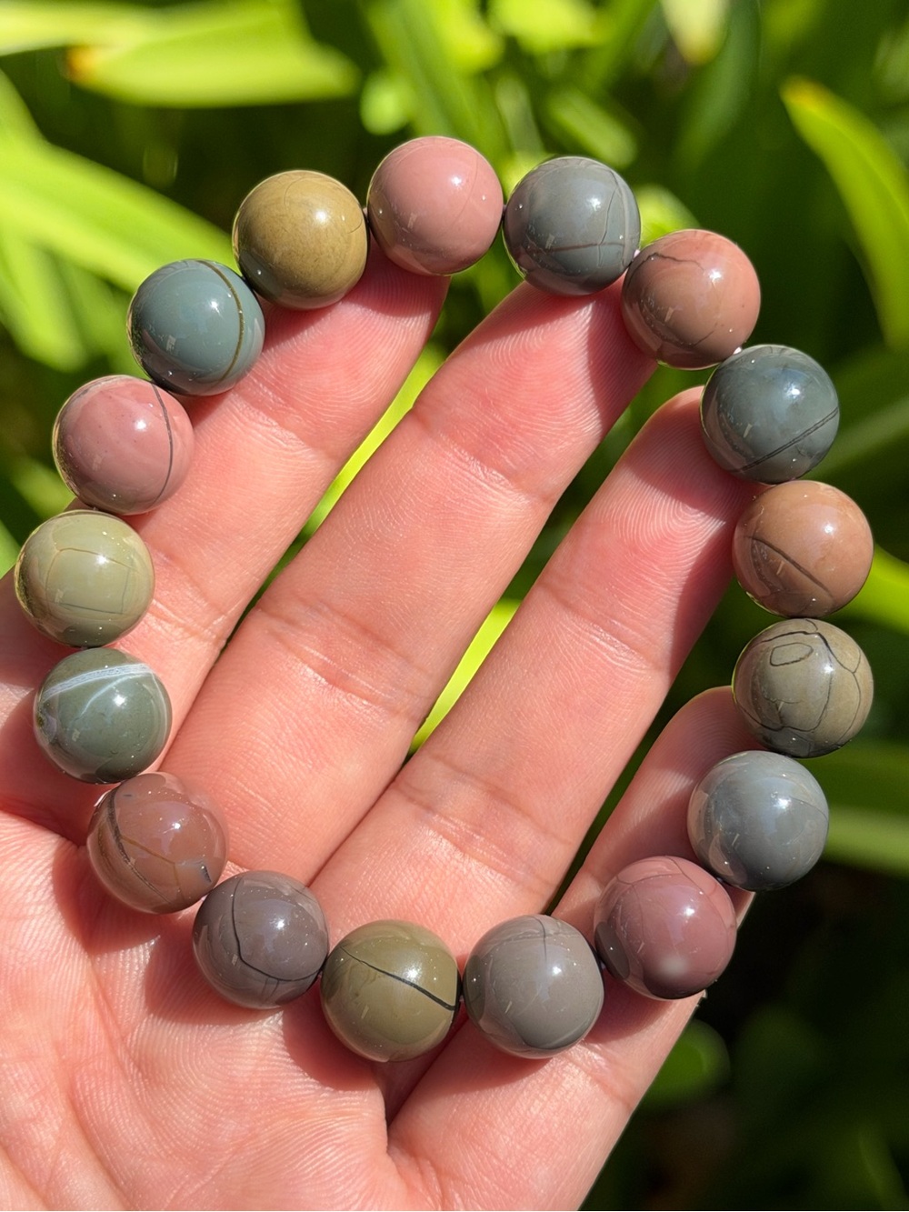 12mm Multi-Tone Alashan Beaded Bracelet‎ Pink, Gray & Green 1934